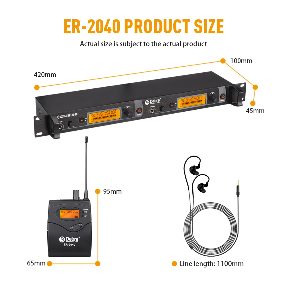데브라 ER-2040 UHF 인이어 무선 모니터링 시스템 (무대 공연 및 소규모 콘서트용, 180미터 전송 범위)