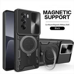 Rotating Magnetic Suction Phone Case with Window Bracket for Realme V60 PRO (Black)