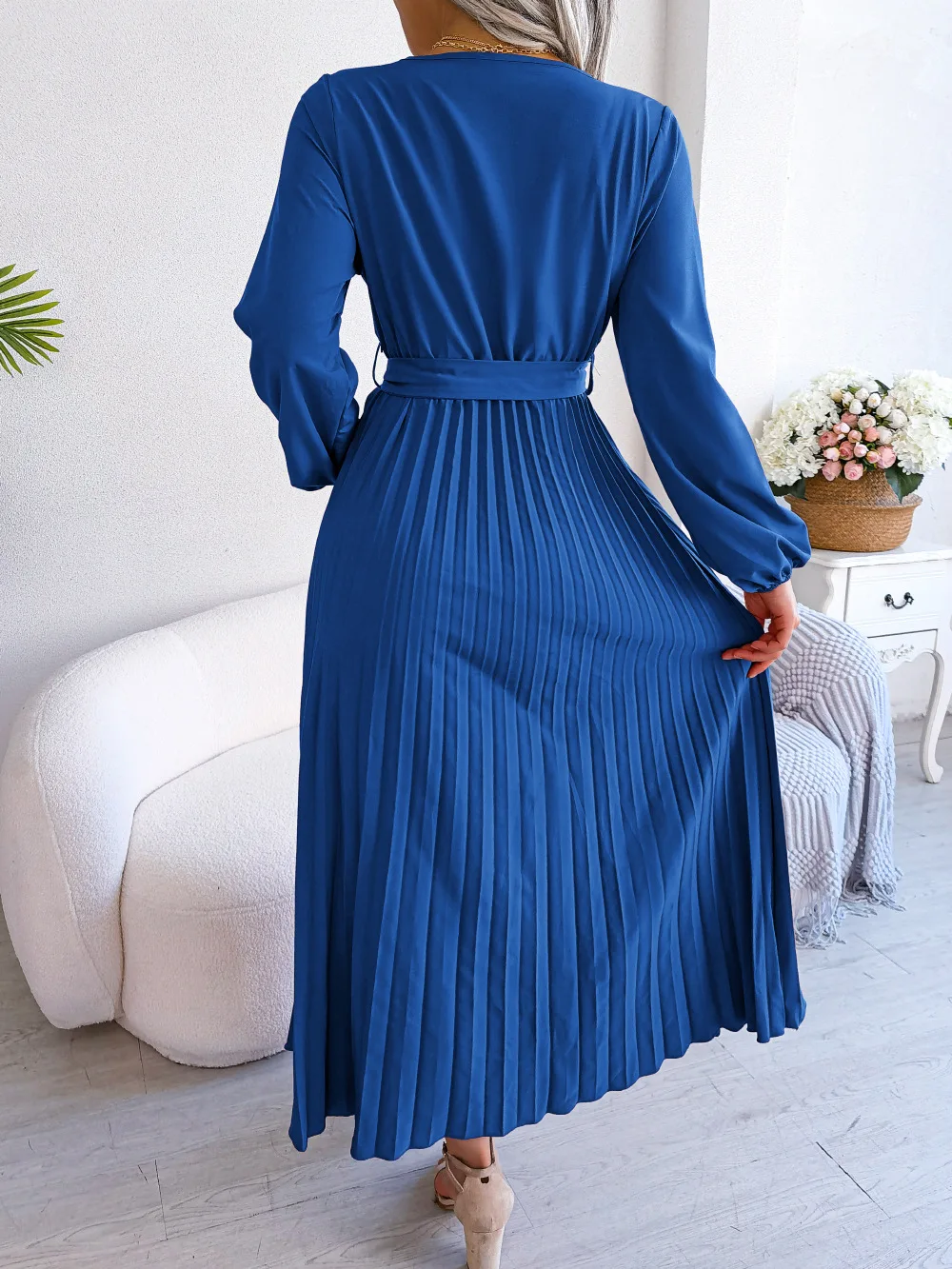 Femmes Perles Robe Moulante Bleu Roi Bretelles Spaghetti Robe De
