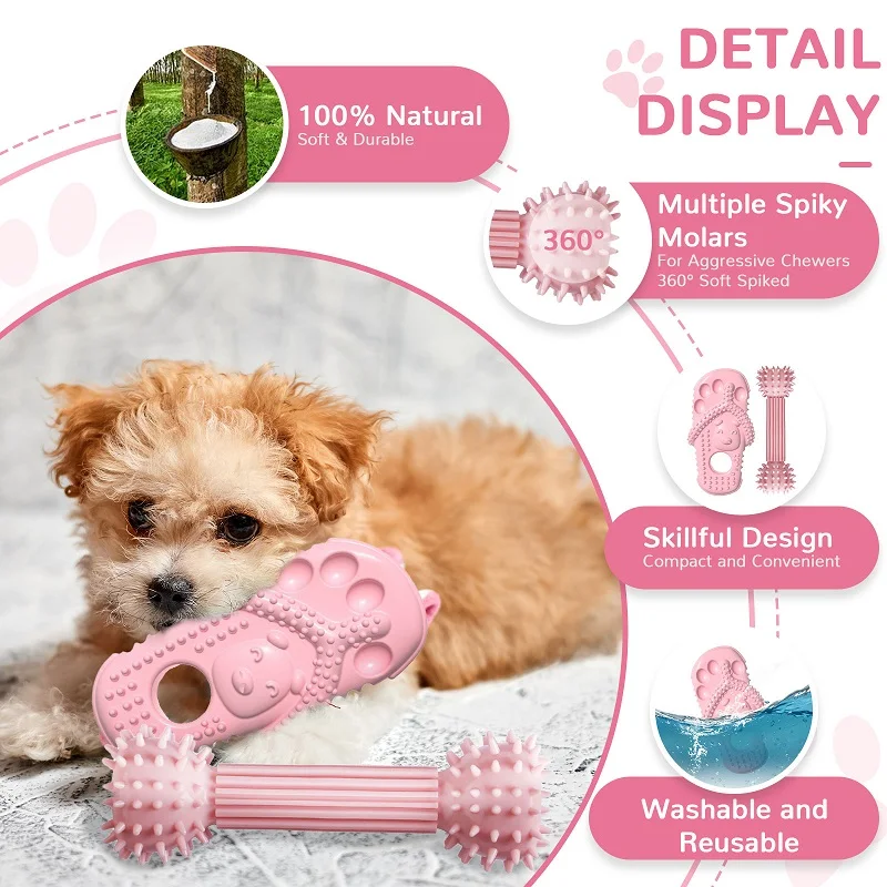 Soft Dog Chew Toys Pink Rubber Bone Toy Durable Molars Training Ball Toy Chihuahua Yorkie Interactive Treat Toys Pet Supplies 4