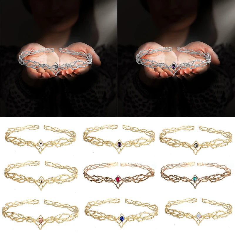 Movie Elves King Round Crown Tiara Women Waterdrop Zircon Headband Wedding Bridal Hair Accessories Jewelry Cosplay Headwear Gift