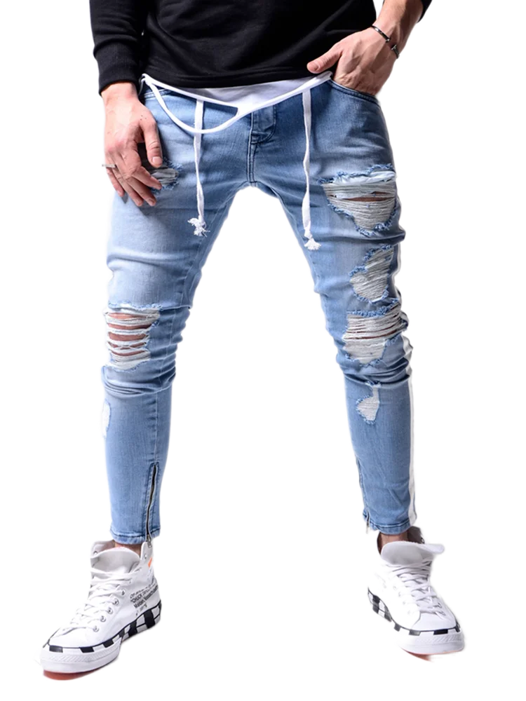 Jeans Homme Hommes Peinture À l'huile Déchiré Jeans Skinny Homme Denim  Crayon Pantalon Biker Jogging Hip-Hop Cowboy Pantalon XXXL Gris :  : Mode