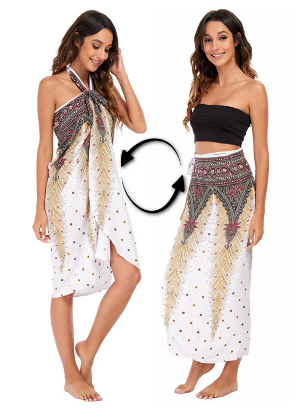 Boho-Kleid & Rock für Damen, Yoga-Freizeitkleid, Sommer-Maxikleid, Kurzes Bedrucktes Strandtuch, Multifunktional