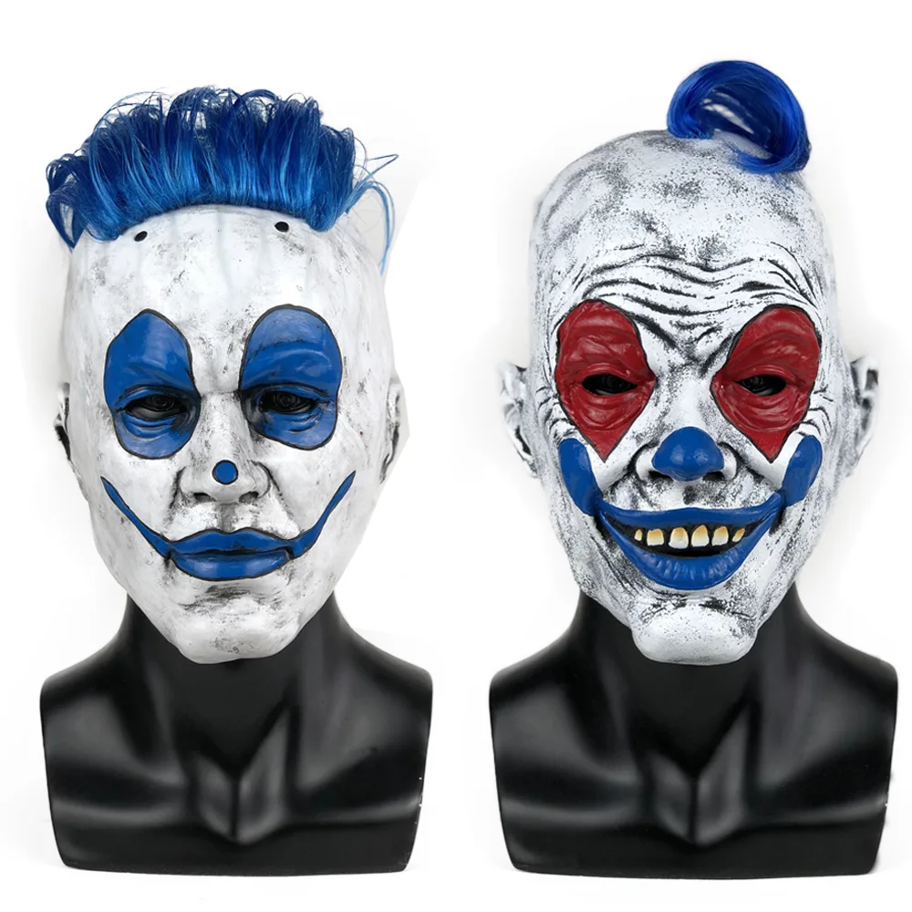 

Funny Joker Mask Cosplay Adult Blue Hair Clown Full Face Latex Masks Helmet Halloween Party Costume Props