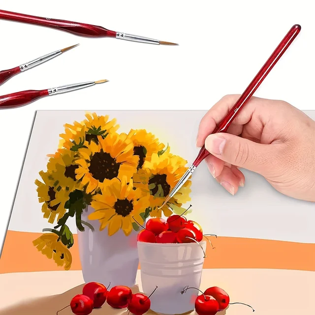 Set 4 Pennelli Per Dettagli Fini - Pennelli Sottili Per Pittura, Miniatura, Nail Art (Rosso)