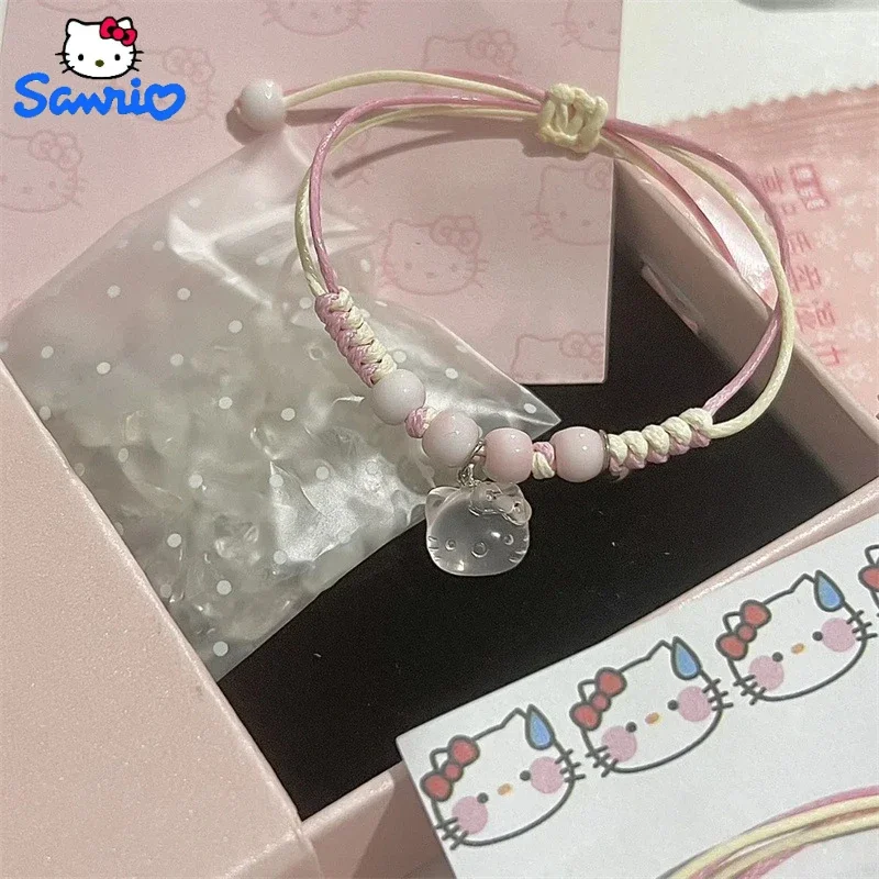 

Kawaii HelloKittys Bracelet Y2k Pink Bracelet Lucky Girl Braided Bracelet Sweet Cute Pendant Good Friend Couple Jewelry Gift
