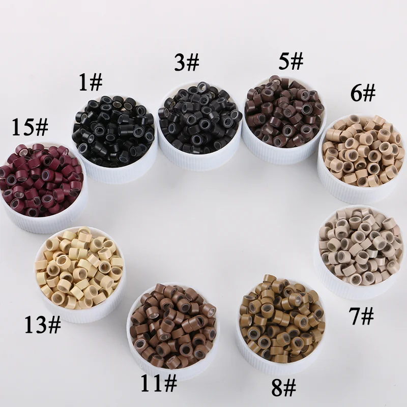 10,000개 헤어 익스텐션 링 5.0*3.0*3.0mm 알루미늄 마이크로 링 실리콘 라이닝 비즈 미용실 도구 9가지 색상