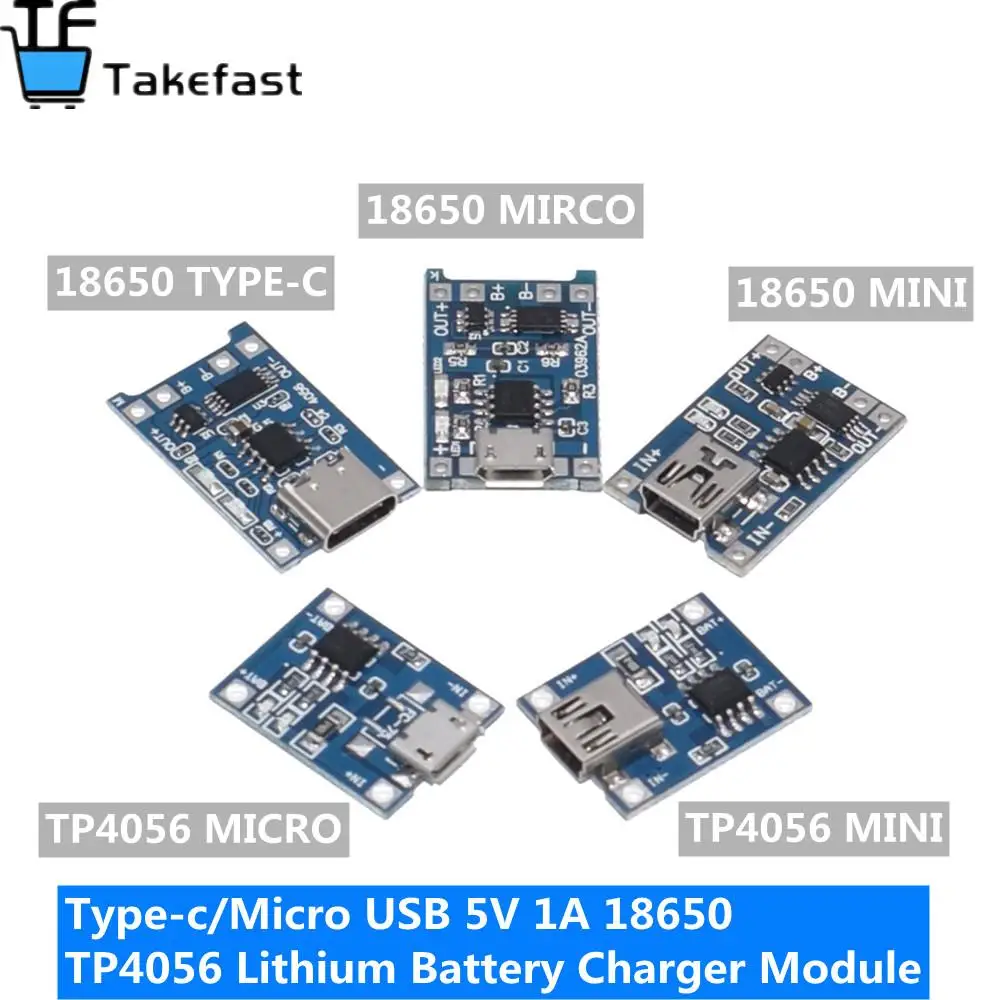NEW 5 pcs Micro USB 5V 1A 18650 TP4056 Lithium Battery Charger Module Charging Board With Protection Dual Functions 1A Li-ion
