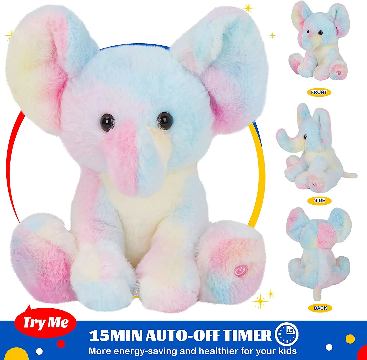 Kawaii Luminous Stuffed Animal Rainbow Elephant Glow Plush Toys with LED Night Music Lights Lullabies Gifts for Kids 20-60cm plush toy
