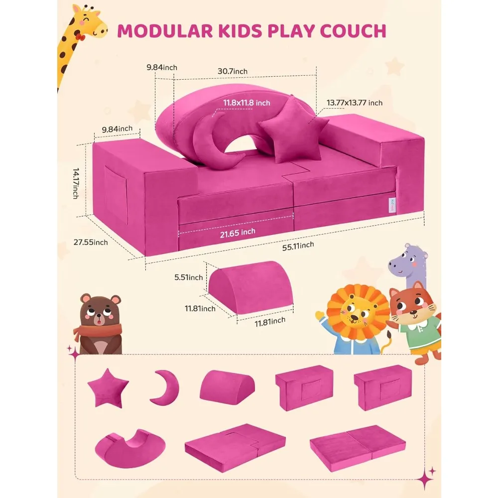 Modular Kids Play Couch, Convertible Kids Foam for Playroom & Bedroom, Versatile Toddler Sofa Fold Out DIY Building Fort 2