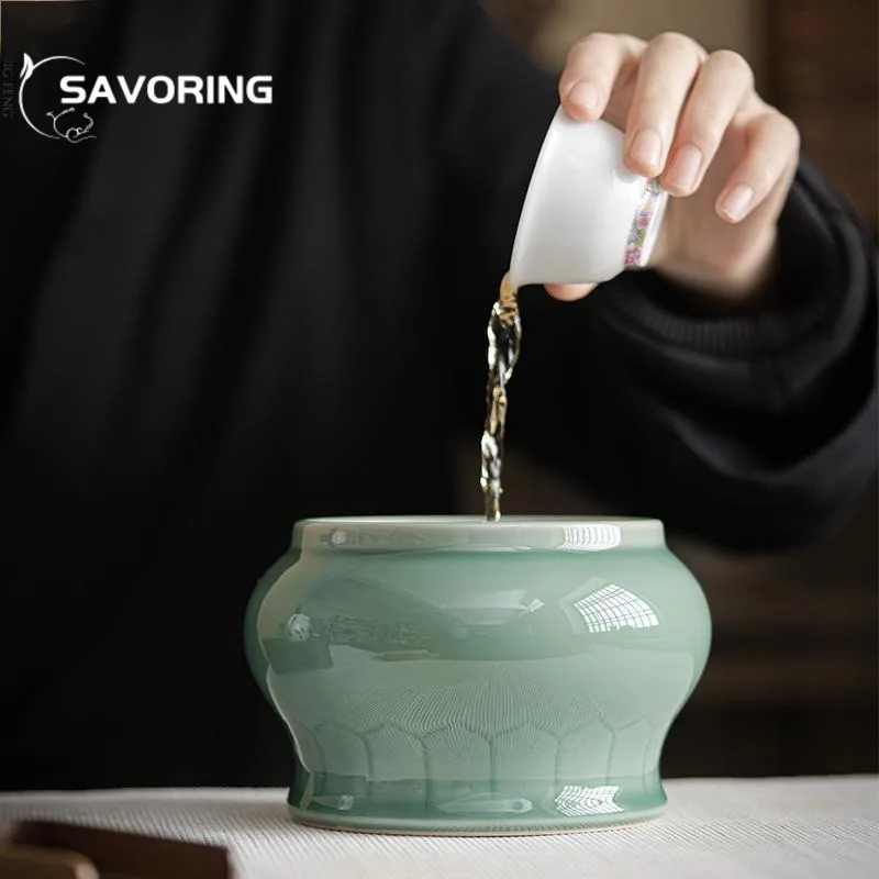 

800 мл керамическая чайная мойка с рисунком лотоса, Селадон, ручная резьба, емкость для чая, миска для воды, бытовой фотографический чайный набор, чашка для мытья чая