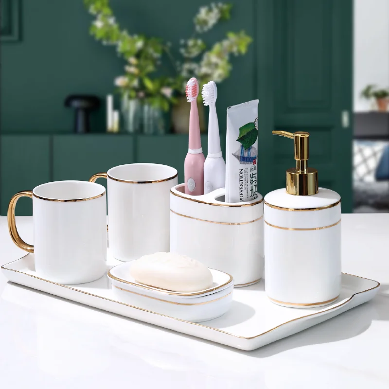 

Five-Piece Bathroom Set Nordic Electric Toothbrush Kit Light Luxury Bathroom Toiletries European Creative Toilet Tray