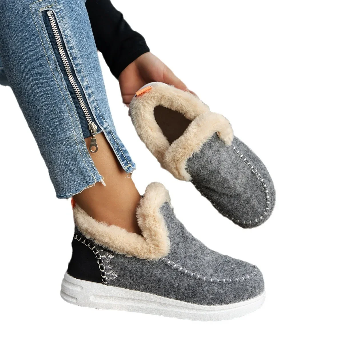 2025 Hot Sale Women Shoes Sleeve Women's Boots Winter Round Toe Plush Fleece for Warmth Short Barrel Flat Large Size Snow Boots