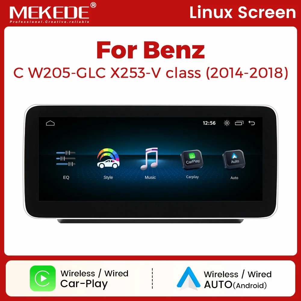 MEKEDE 12,3-calowy system dotykowy z Linuxem, bezprzewodowym CarPlay i Android Auto do Mercedes Benz Klasy C GLC W205 S205 X253 W447 NTG5.0