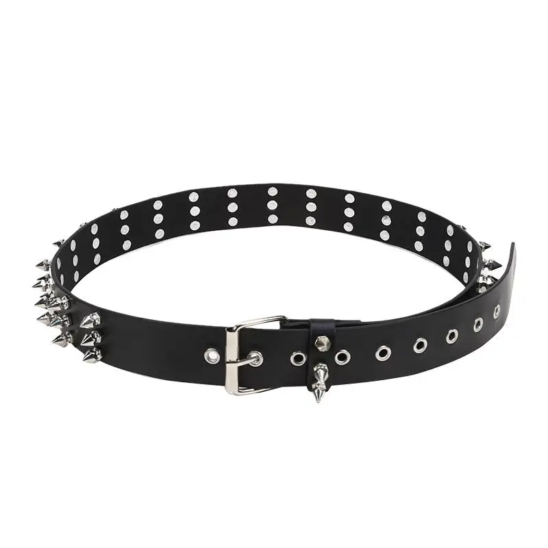 1pc Black Rivet Belt For Women Fashionable Women's Cool Punk Style Rivet Decoration pu Leather Goth Rock Wild Adjustable Belt