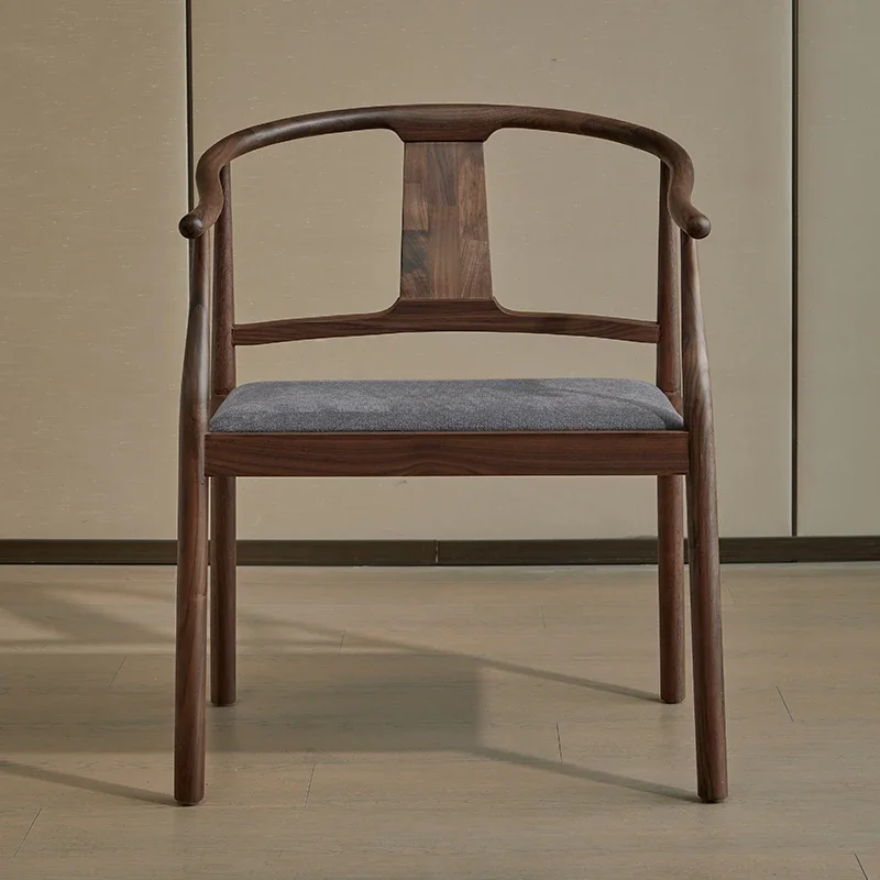 

Tea Chair Solid Wood Chair New Chinese Zen Black Walnut round-Backed Armchair Modern Dining Chair Armrest Armchair