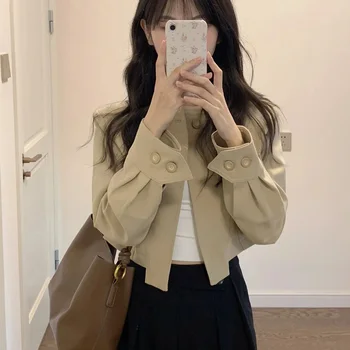 복고풍 우아한 겉옷 여성 가을과 겨울 세련된 독특한 고급 기질 짧은 작은 재킷 트렌치 코트