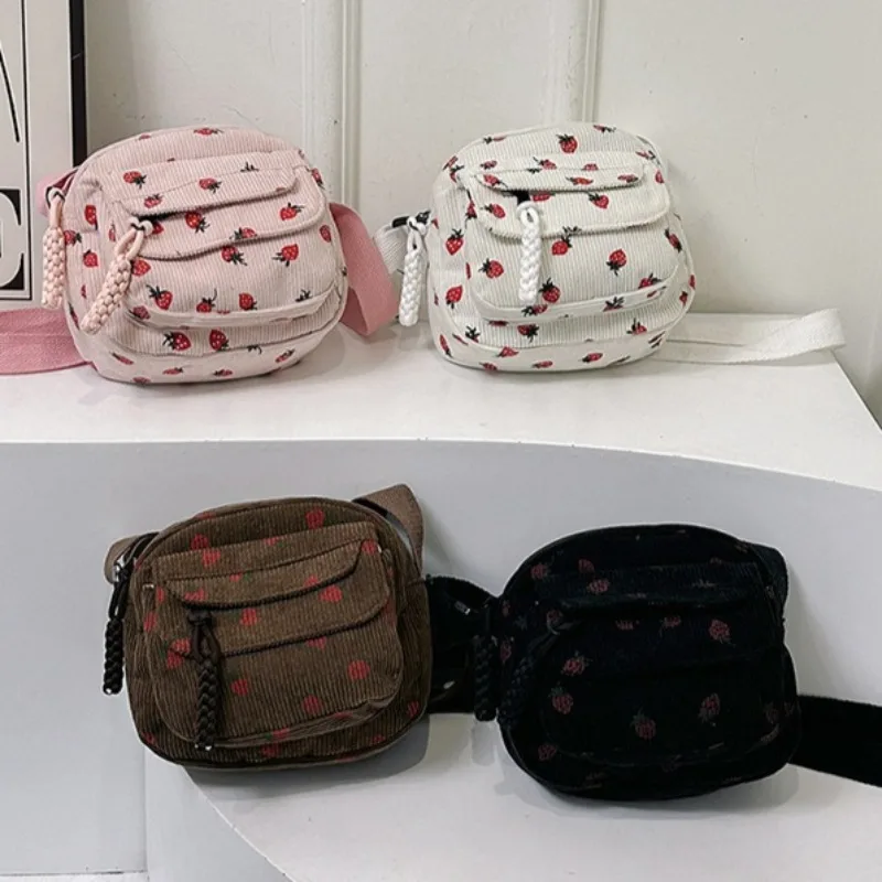 Cute Strawberry Shoulder Bag Casual Zipper Crossbody Bag Tote Handbag for Women Girls Korean Harajuku Messenger Students Bag