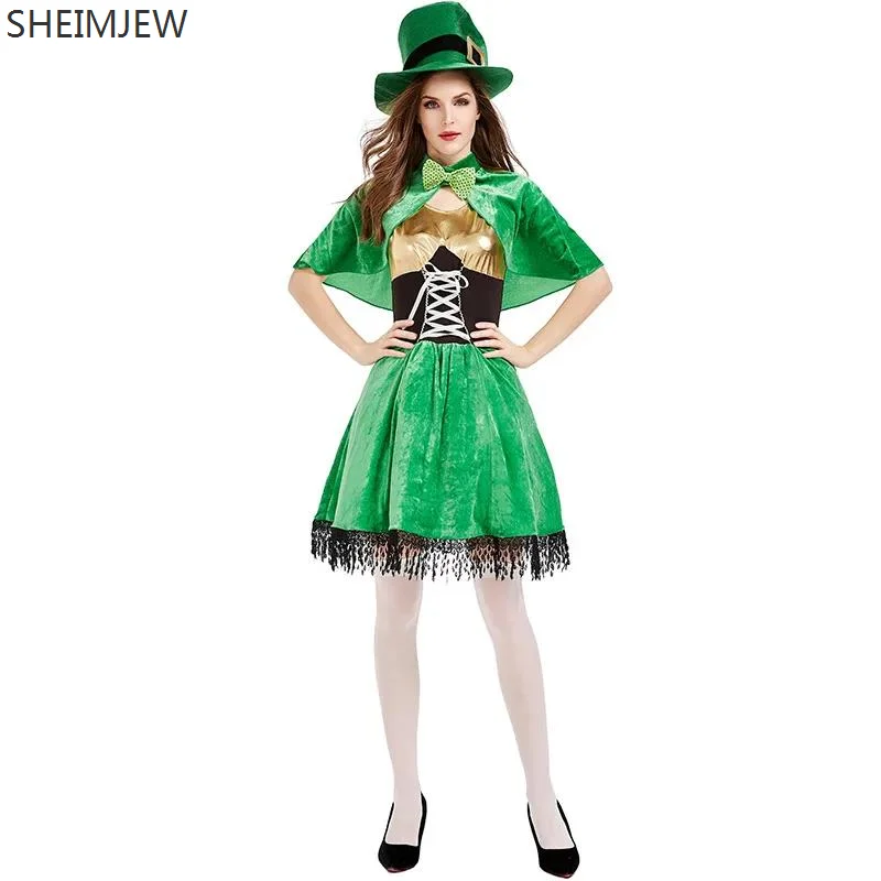 Sexy St.patrick's Day Green Lucky Fairy Fancy Dress Ireland Traditional Festival Dress Halloween Carnival Party Cosplay Costumes