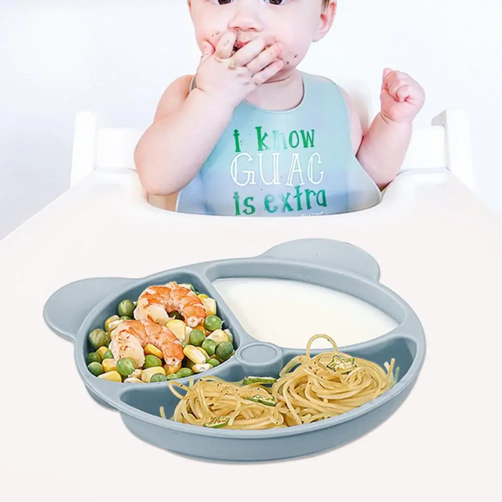 

1 Set Durable BPA Free Bib Silicone Toddlers Feeding Plate Kit Kitchen Gadgets Baby Divided Plate Baby Eating Plate