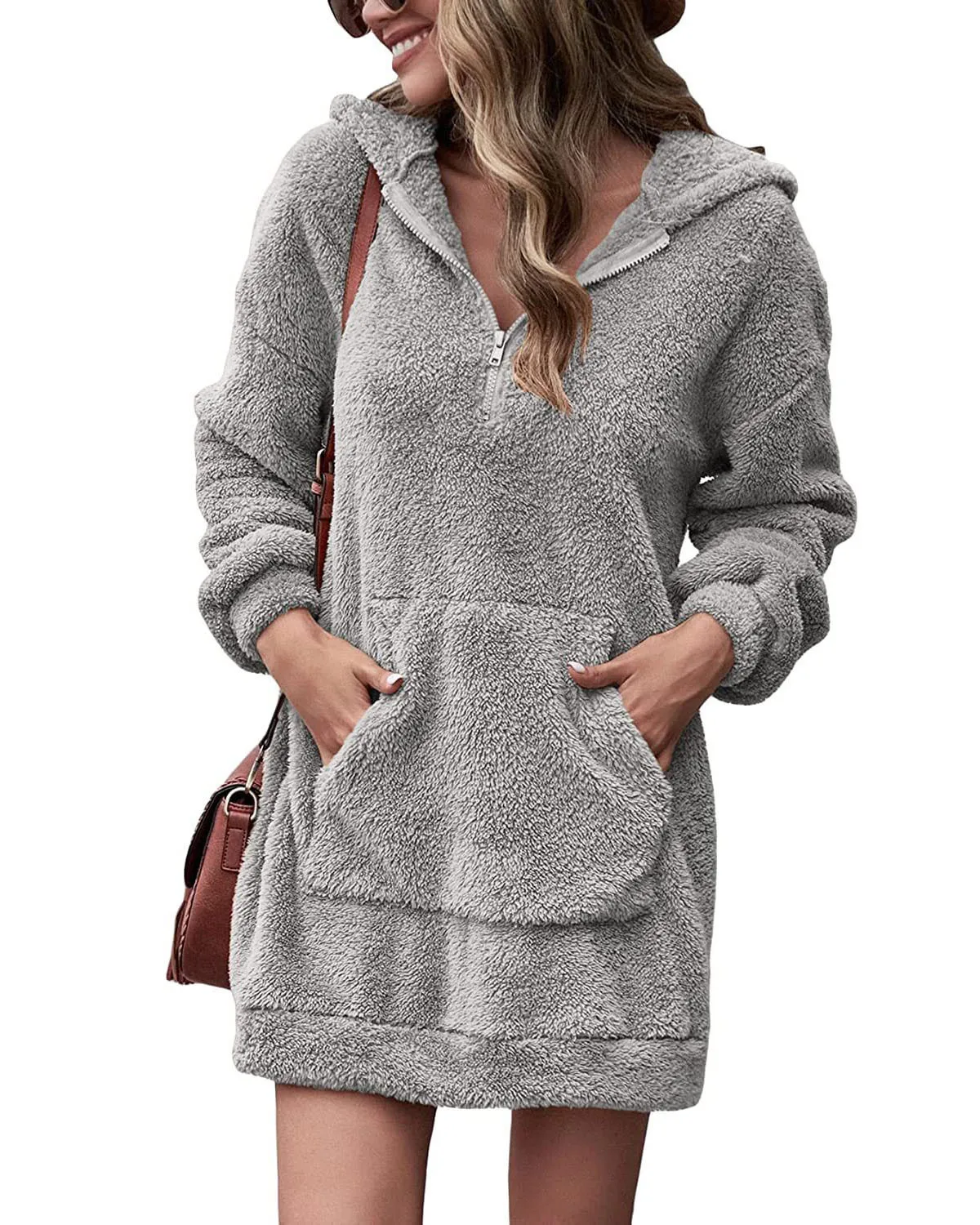 New Autumn and Winter Women's Double-sided Velvet Hooded Loose Zippered Plush Pocket Sweater Jacket Hoodie