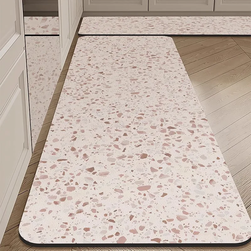 PVC Kitchen Floor Mat Modern Simple Waterproof Oil-proof Carpet Imitation Marble Pattern Large Area Balcony Leather Rug Alfombra