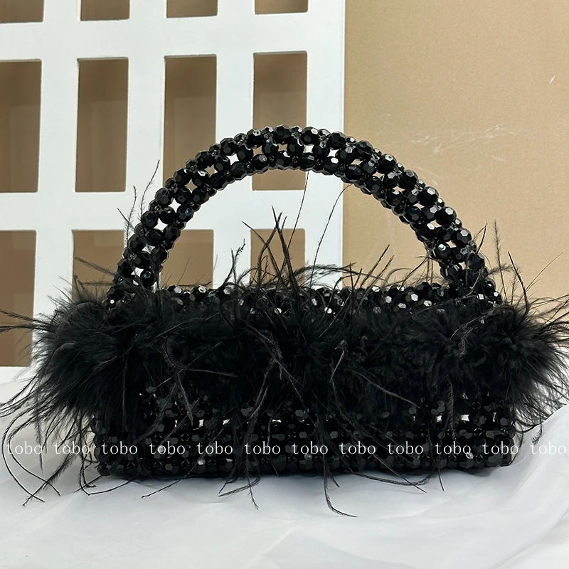 Handmade Women Party Purses Customized Pearl Bead Bag with Ostrich Feather  Fur Designer Brand Box Ladies Hand Bags - AliExpress