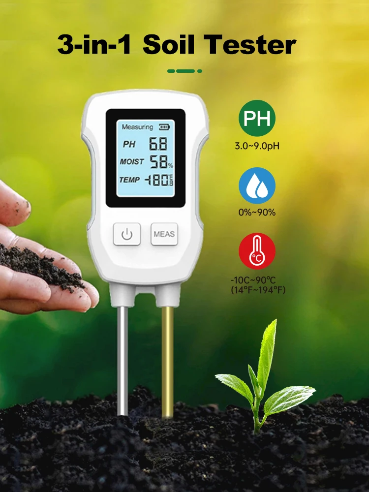 

Digital LCD Soil Tester PH/Moisture/Temp 3.0-9 pH Meter Heat-resistant Metal Sensor Humidity Monitor for Flower Plants Gardening