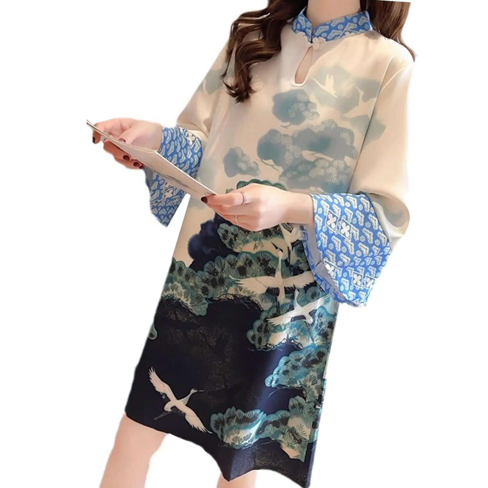 Women Cheongsam Dress Fashion Traditional Loose Fit Lady Chinese Qipao Dress for Birthday Gift Shopping Anniversary Party Dating