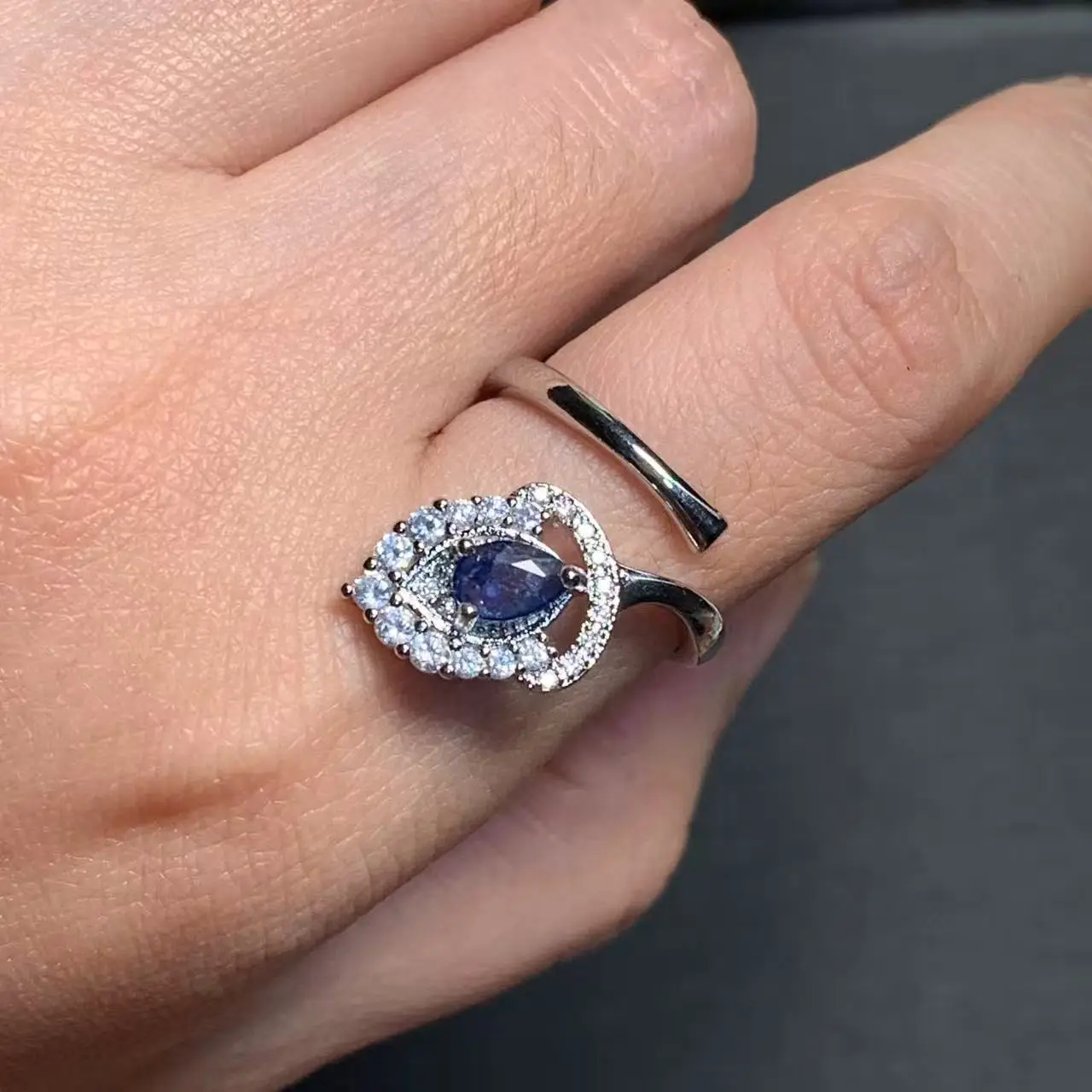 Natural Sapphire Ring Adjustable Female Ring Jewelry for Women Gift Wholesale High Quality Vintage Fine