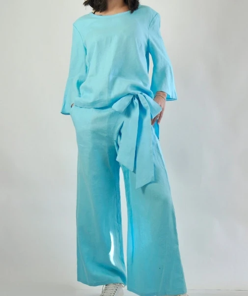 Women's Fashion Solid Color Loose Asymmetric Top & Casual Wide Leg Pants Set 2024 New Summer Women Trousers Two Piece Outfits