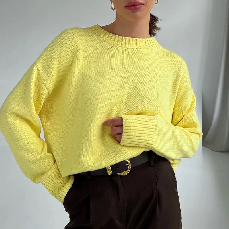 

Women Warm O-Neck Sweater Casual Loose Basic Knitted Pullover Tops 2022 Autumn Winter Fashion High Street Ladies Sweaters Jumper