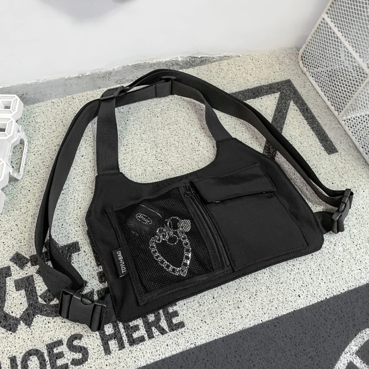 Trendy Cool Workwear Dark Style Vest Chest Bag Tactical Functional Personality Multi-Pocket Sports Cycling Wearable Backpack Sports Outdoor Climbing Fishing