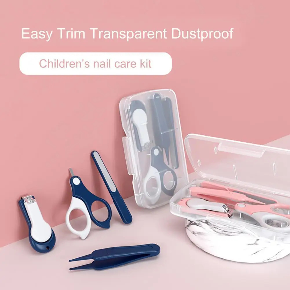 4PCS Newborn Baby Nail Scissor Baby Nail Care Tool Kid Safe Portable Clipper Trimmer Tweezer with Box Children Manicure Kit nail care kit