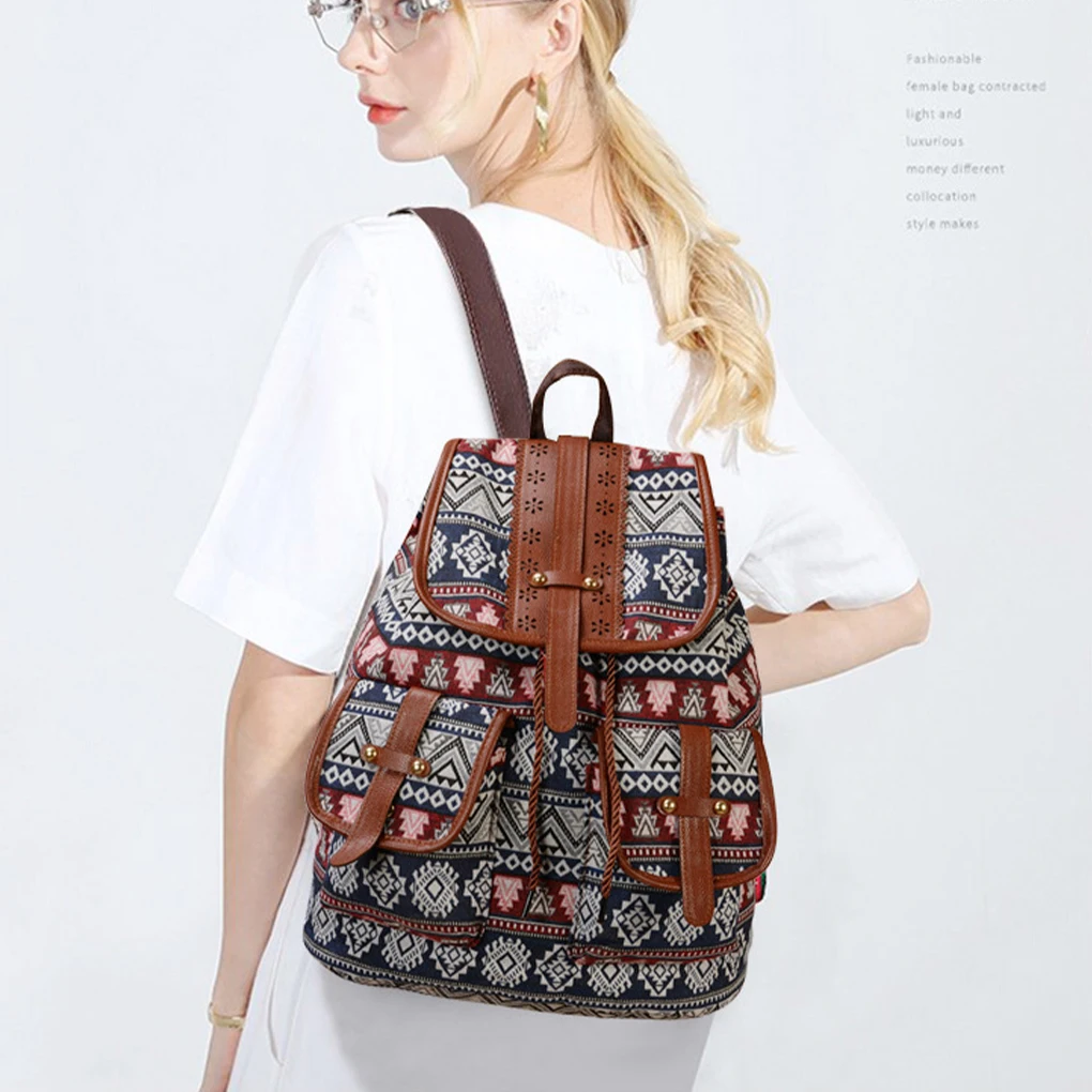 

Fashion Backpack For Women Large Capacity Elegant For All Age Students Ethnic Knitted Backpack