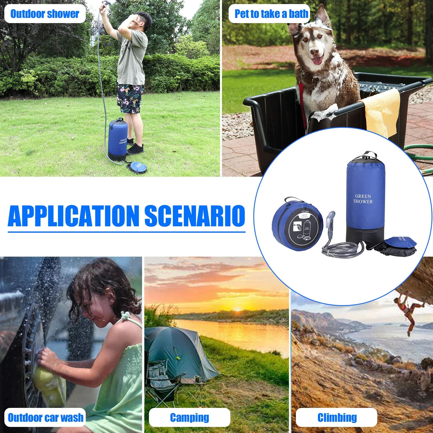 Outdoor PVC Pressure Shower with Foot Pump Lightweight Inflatable Pressure Shower Water Bag For Beach Camping Hiking Bathing