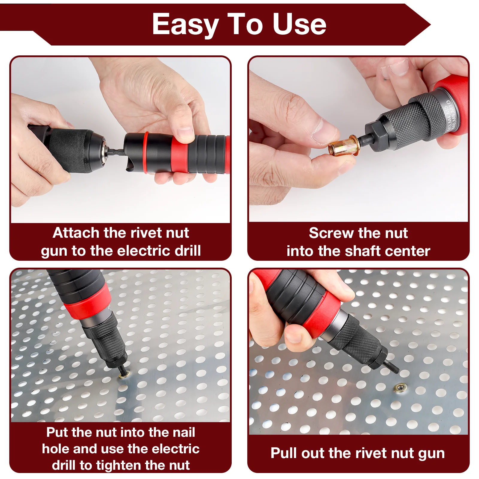 M3 M4 M5 M6 M8 M10 Home Rivet Nut Gun Converter Kit Removable DIY Nut Insert Riveting Tool Cordless Electric Riveting Tool rivet nut tool