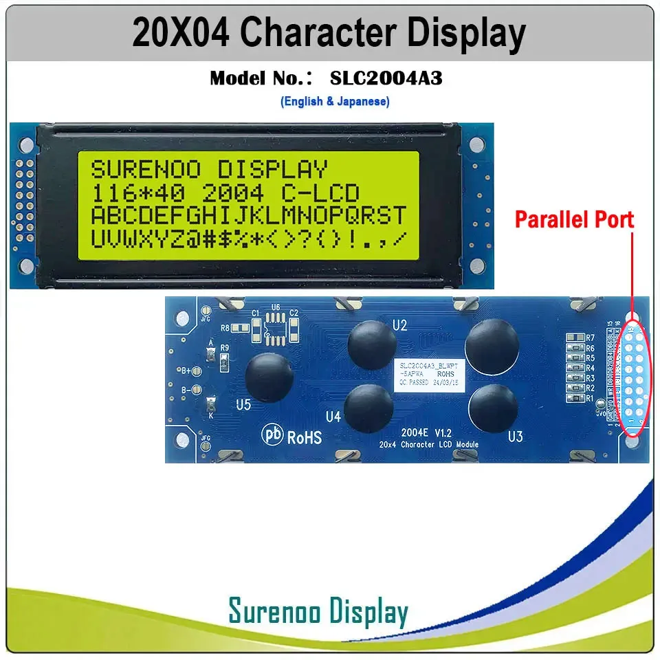 Surenoo 116*40MM 2*8Pin 204 20X4 2004 6800 IIC I2C Character LCD Module Display Screen LCM White LED Backlight English Japanese lcd display module display module