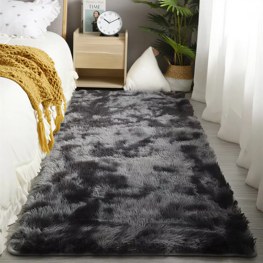 Plush Rug VIKAMA Soft Area Rugs Bedroom Carpet Fluffy Non-slip Tie-Dyed Fuzzy Shag Plush Soft Shaggy Bedside Rug Living Room Carpet