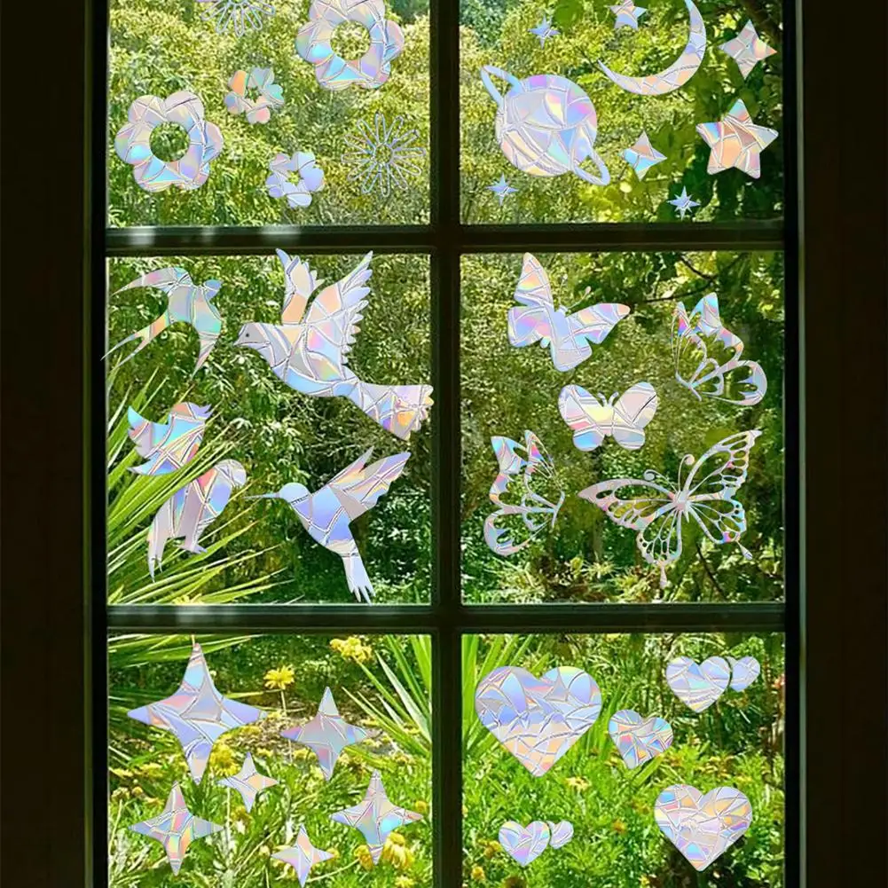 Window Stickers Removable Window Decal Static Window Sticker Colorful Rainbow Prism Suncatcher for Anti-collision Bird Waterproof Pvc