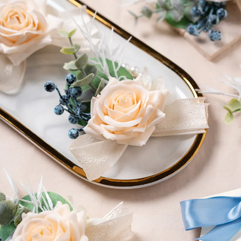 6PCS Männer Knopfloch Boutonniere Prom Hochzeit Zubehör Handgelenk Corsage Künstliche Blumen Party Graduierung Zeremonie Dekoration – Detail 10