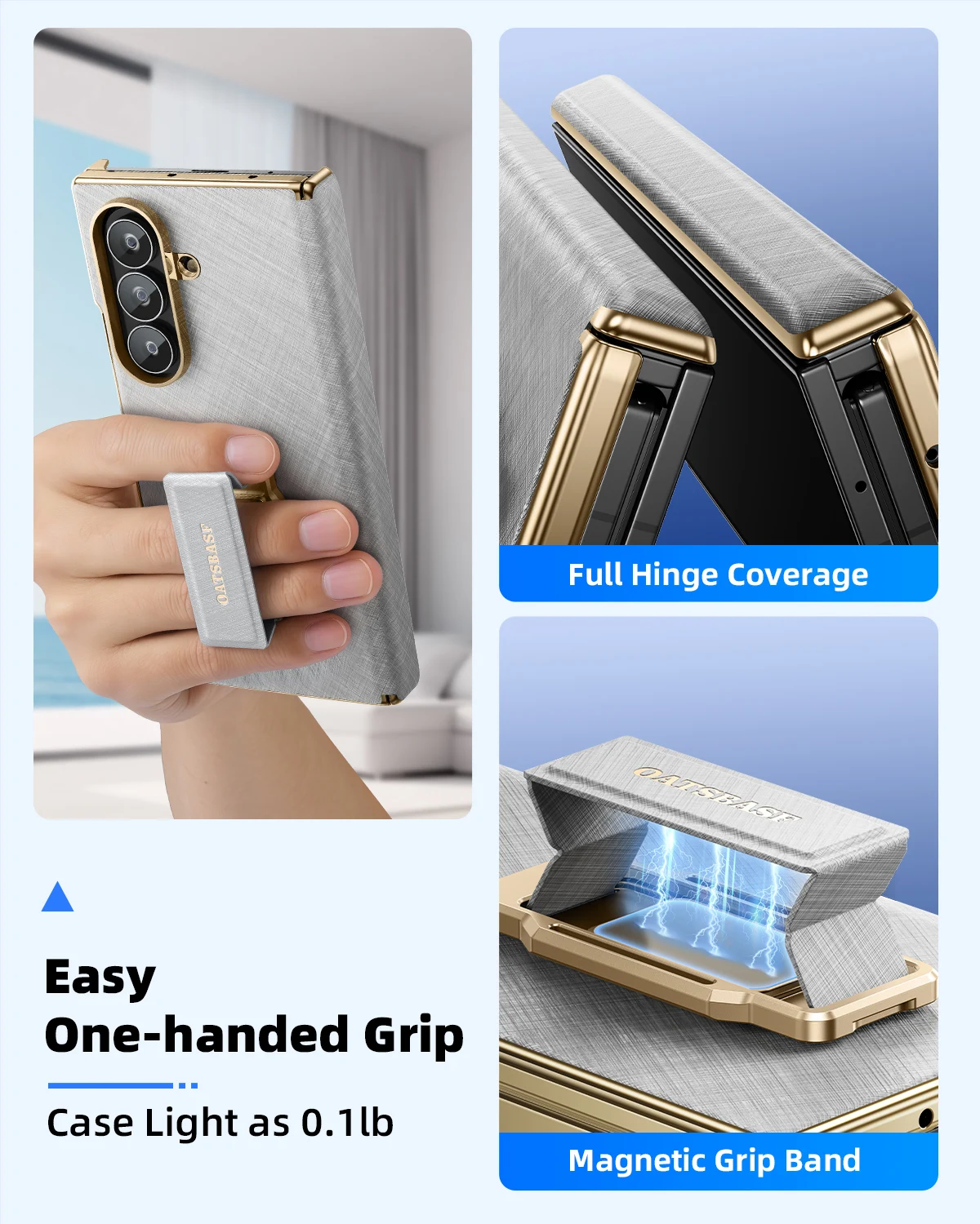 Eary TriFold Phone Case with 360° Rotate Magnetic Grip and Leather Kickstand