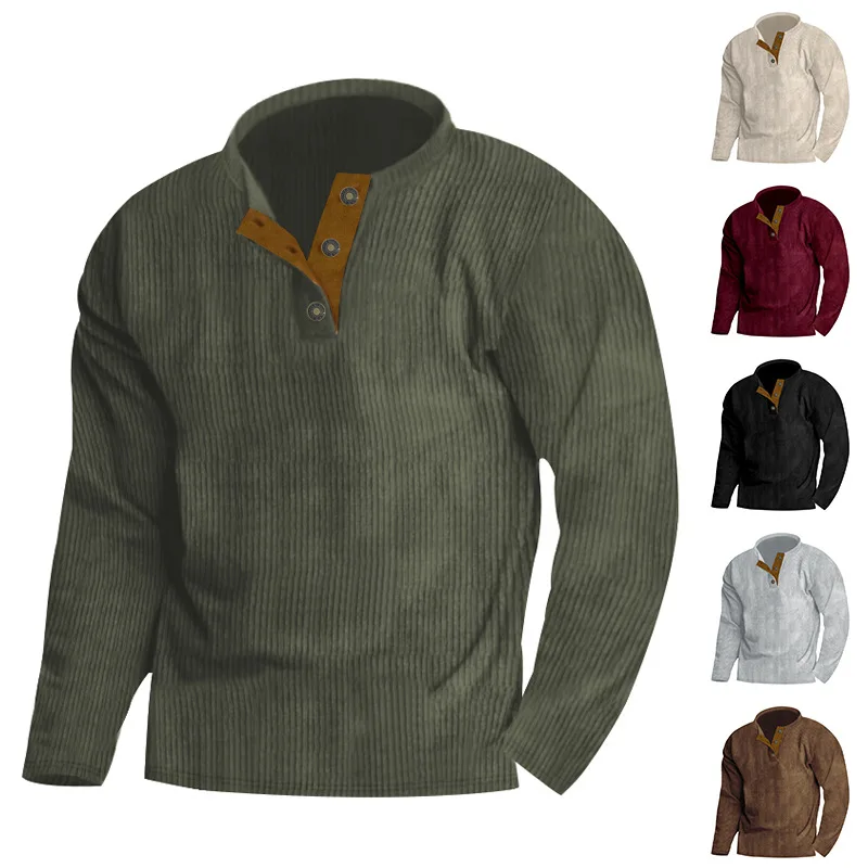 

2024 Spring and Autumn New Men's Outdoor Corduroy Casual Round Neck Solid Color Casual Fashion Long Sleeve Sweater