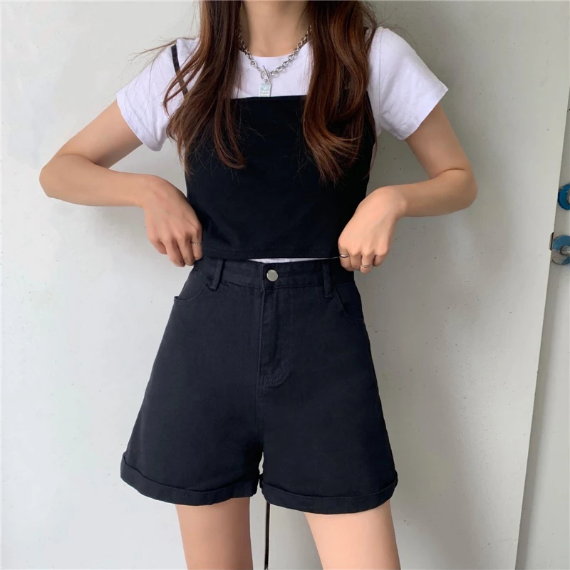 Summer Curled Denim Shorts Hot Pants Women 2021 New Fashion High Waisted Thin Black Wild Wide Leg Shorts Jeans for Female keiki kona shorts