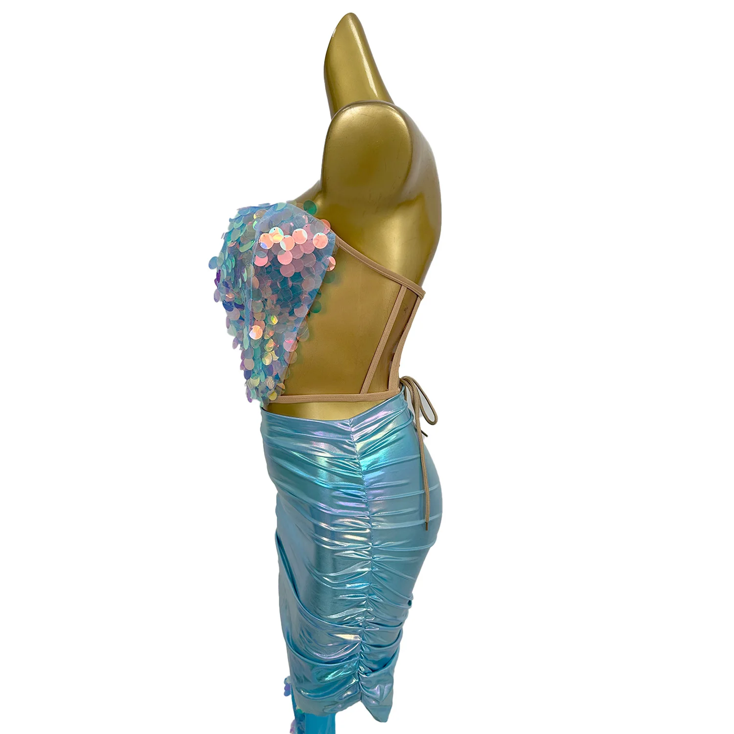 Candy Colored Ribbon Skirt Sexy Tight Corset Skirt Set with Sequins Nightclub Club Stage Performance Costume Party Dress yingbi