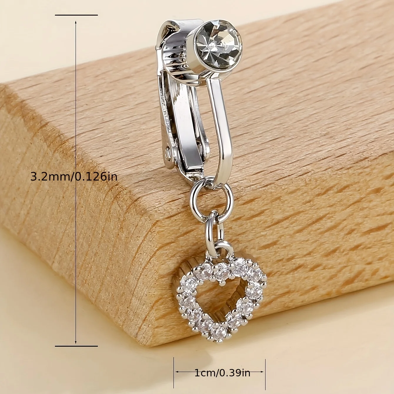 5 Stück Strass Herz Schmetterling baumeln nicht durchdringend Edelstahl Nabel Clips, gefälschte Bauchnabel Ringe, Nabel Schmuck für Männer – Detail 2