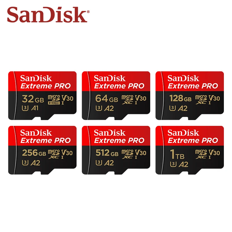 샌디스크 익스트림 프로 microSD 카드 UHS-I A2 U3 V30 200MB/s 32GB 64GB 128GB 256GB 512GB 1TB 4K UHD TF 메모리 카드 (카메라, 드론용)