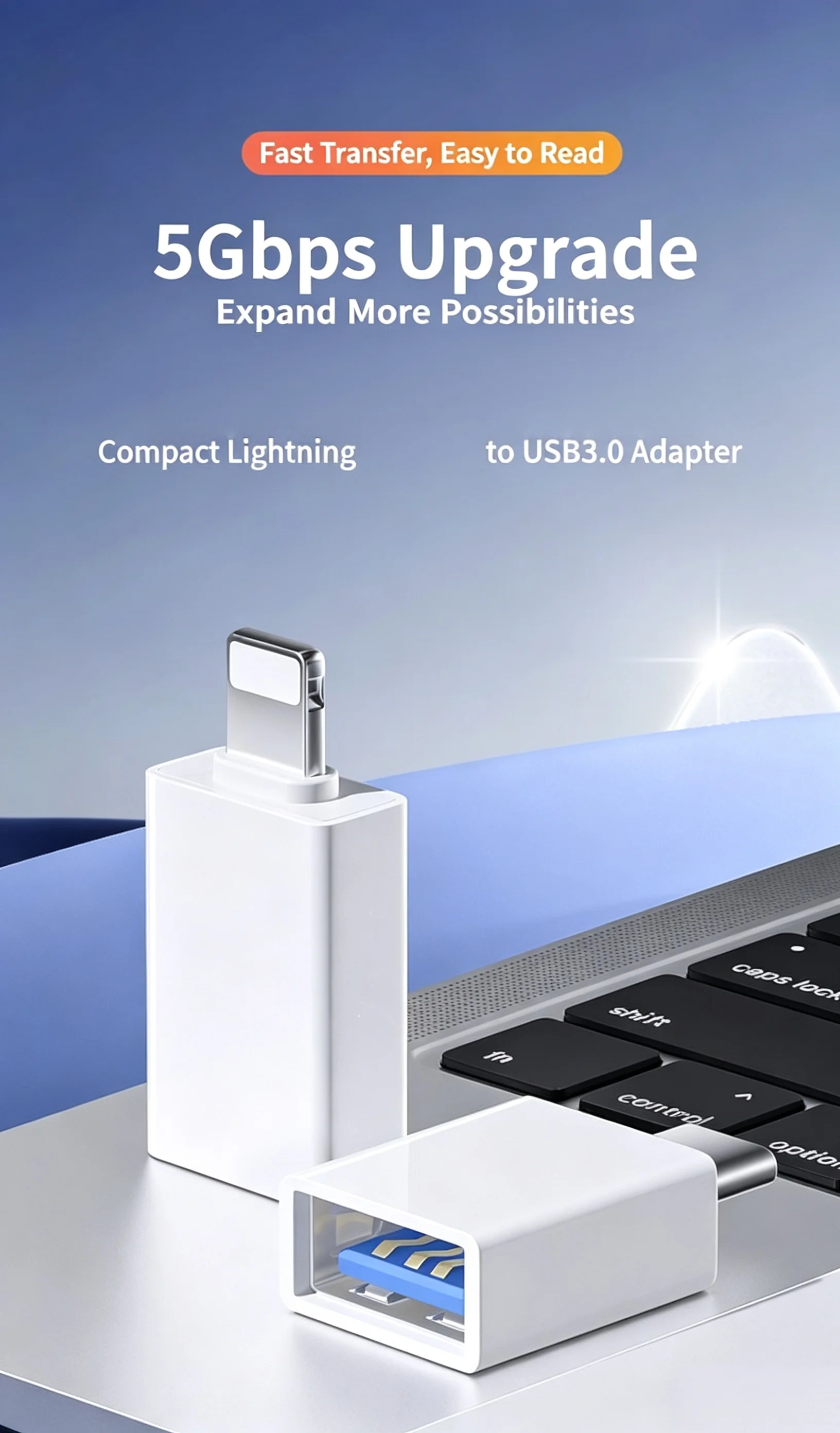 Compact USB-A to Lightning Adapter Converter