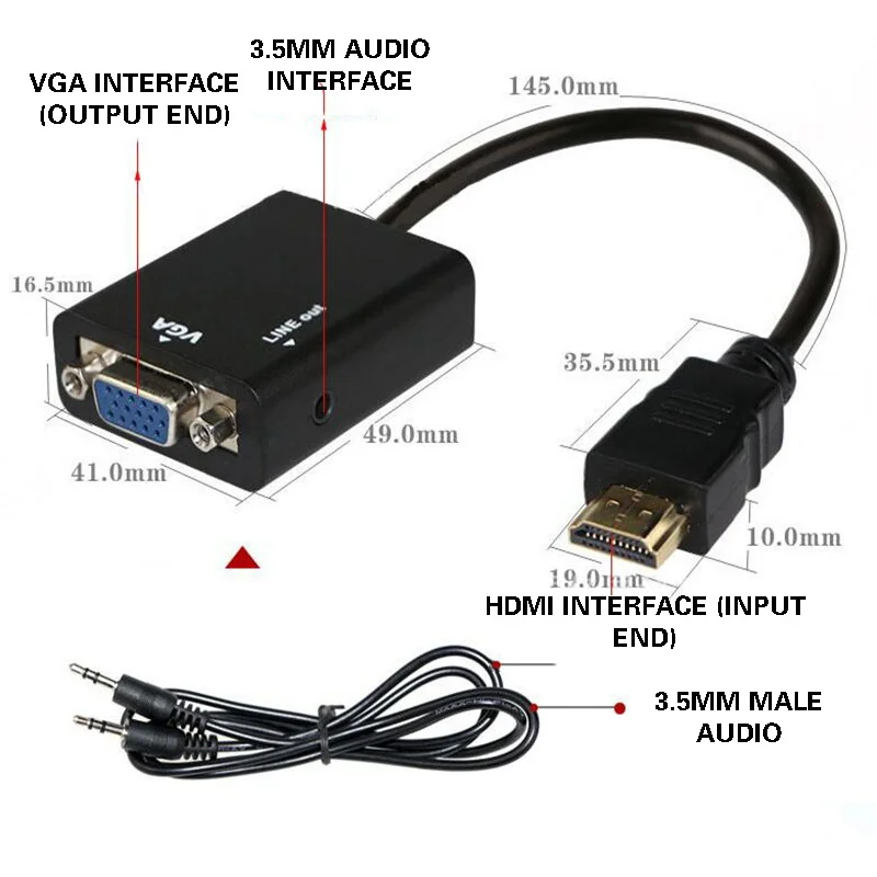 Micro Mini Standard Hdmi Male To Vga Female Convex Head With Audio HD Computer Display Conversion Cable