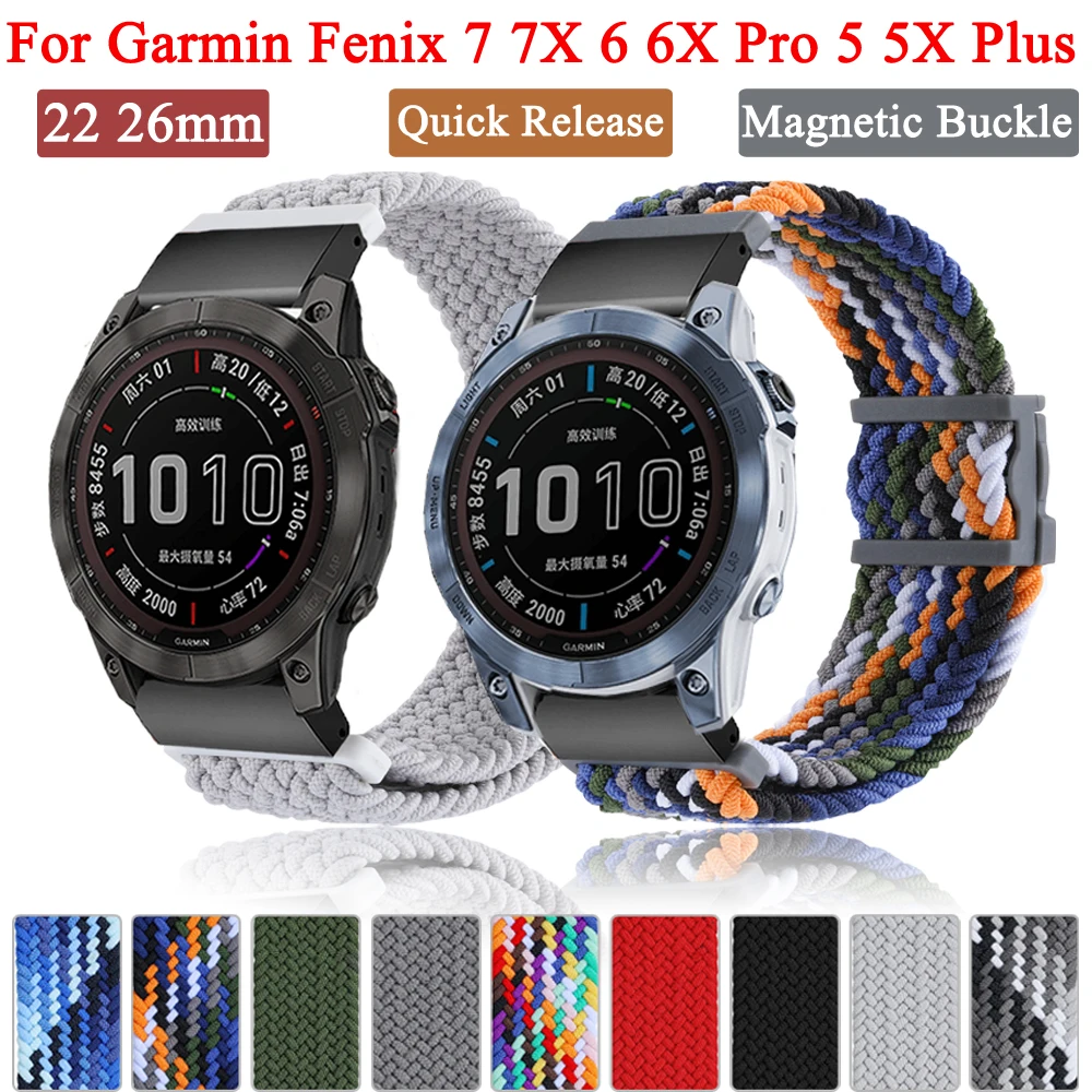 

Nylon Quick Release Watch Strap 22 26mm For Garmin Fenix 7 7X 6 6X Pro 5 5X Plus Magnetic Buckle Bracelet Easyfit Wristband